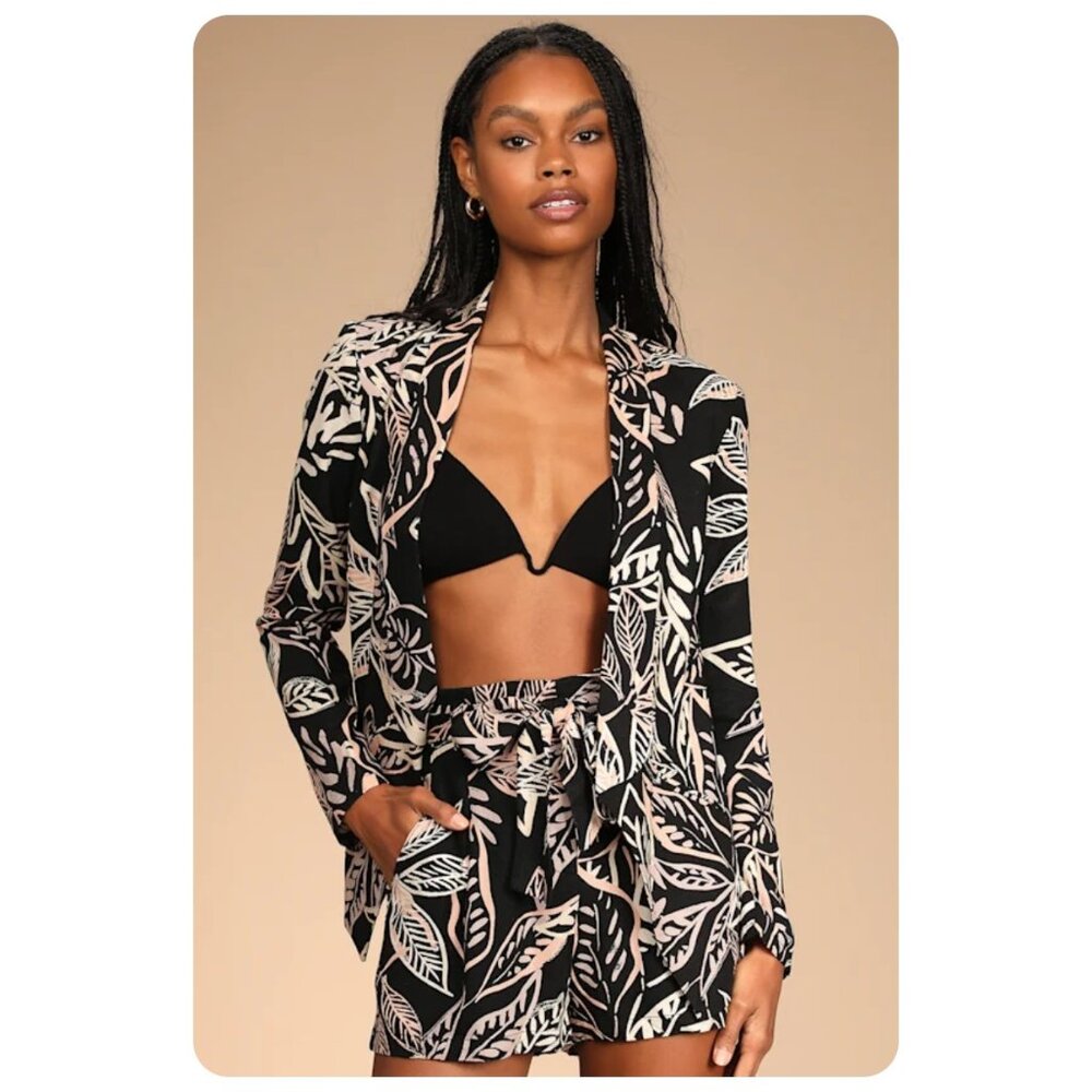 Lulus Miss Punctuality Black Tropical Lightweight Blazer sz S